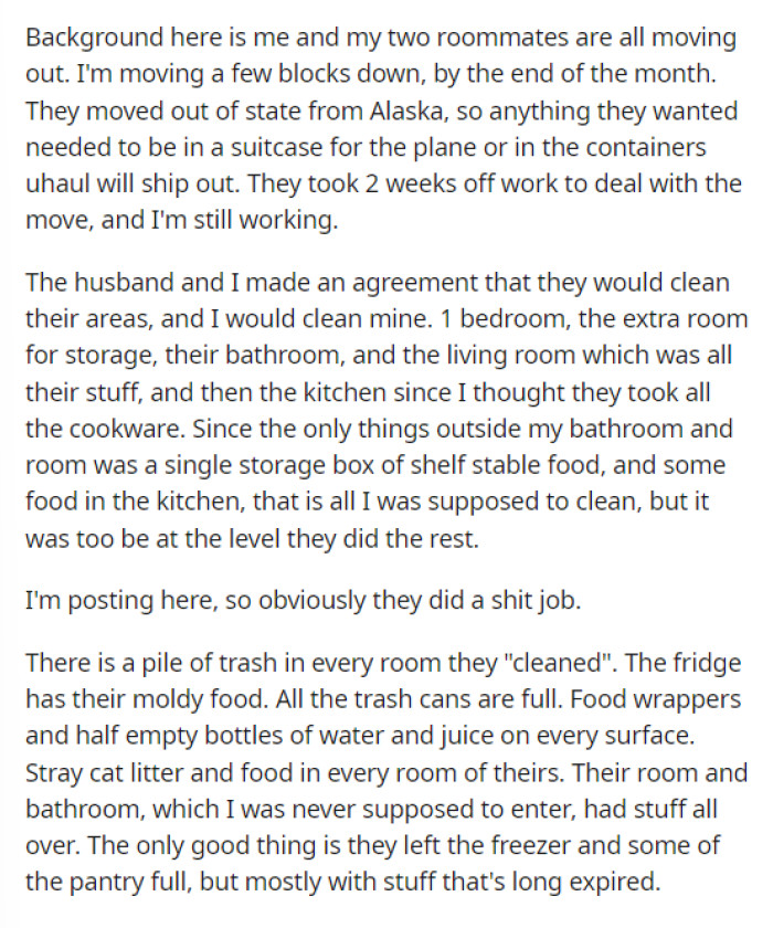 OP started off by explaining the roommate situation and how they are all moving out at the same time.