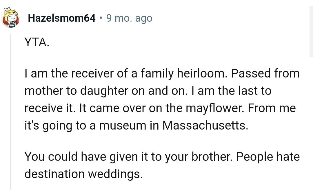 From a Receiver of a Family Heirloom