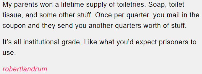 10. Supply of toiletries.