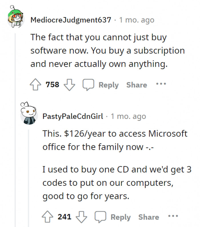 6. We miss the days when we could just pay for software right then and there instead of having to pay every damn year.