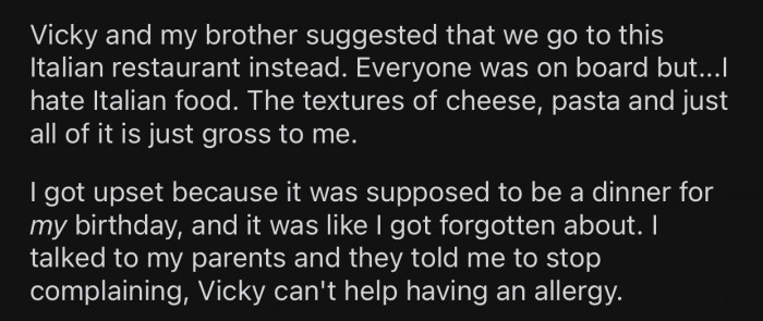 Vicky suggested another restaurant and completely ignored OP's original plan.