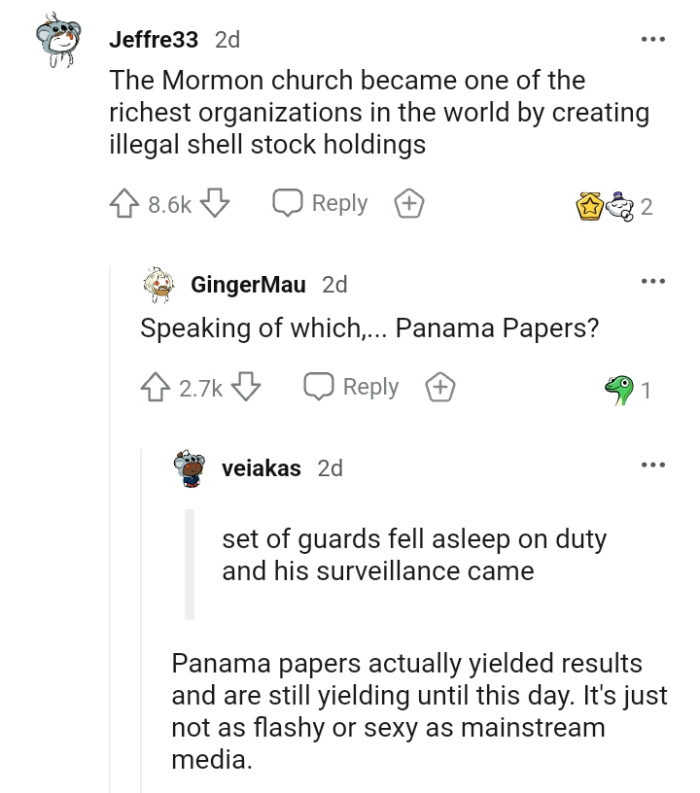 18. The Mormon Church creating illegal shell stock holdings