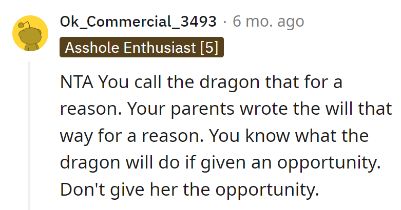 Dragon's in the name for a reason. Parents played chess with the will; don't roll the dice with chaos.