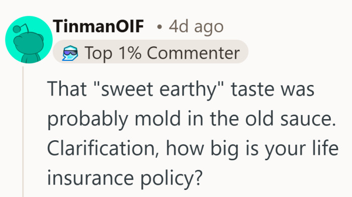 The tone shifts from uneasy to quietly alarming. Joking about insurance says more than it seems.
