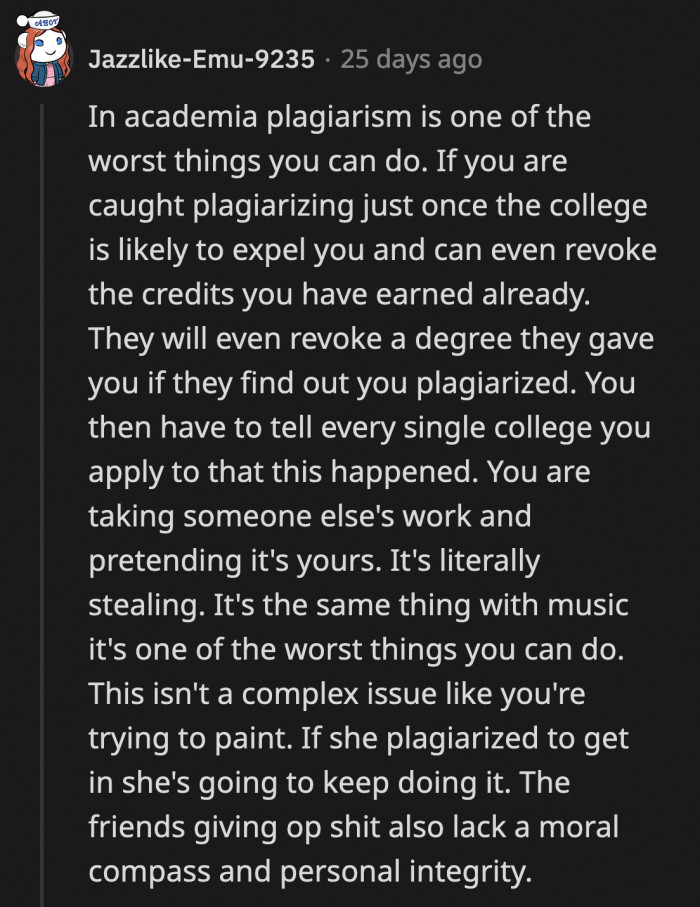 However, the rules of the university are pretty clear-cut. Obviously, Tia violated their understanding and was simply receiving an equal consequence for her mistake. That's the real world, and Tia just got her first lesson.