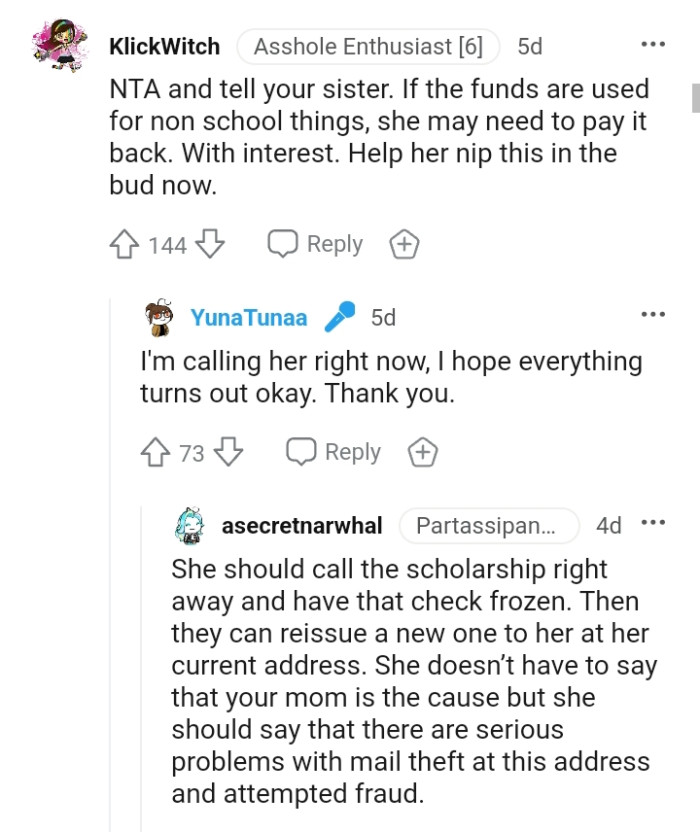 If the funds are used for another thing, she may need to pay it back