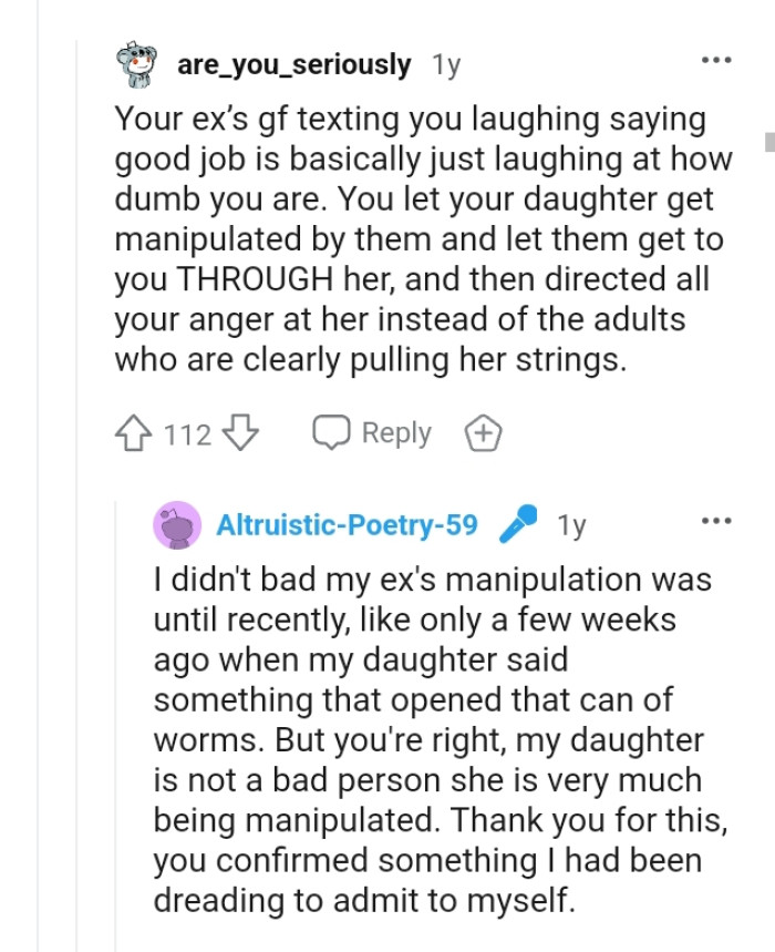 The OP let her daughter get manipulated by them