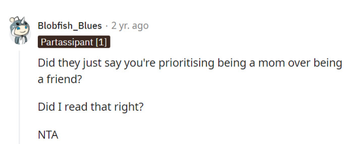 Did they seriously suggest she's prioritizing motherhood over friendship?