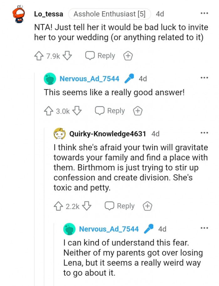 Tell her it would be bad luck to invite her to your wedding