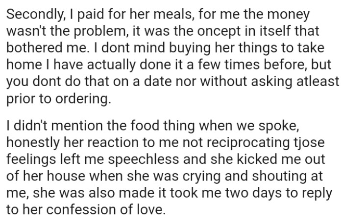 The OP didn't mention the food incident when they spoke