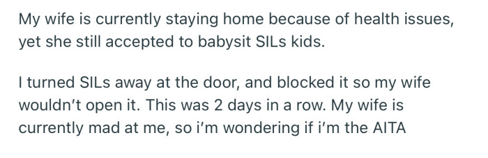 OP’s Wife Is Having Health Issues but Still Agreed to Babysit. However, OP Is Not Having Any of That