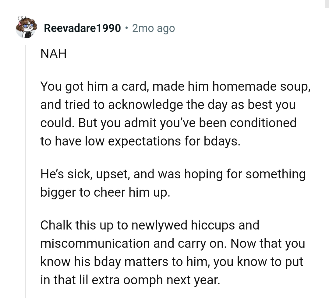 Chalking this up to newlywed hiccups