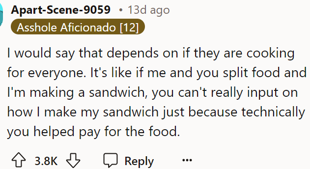 A Redditor said it depends on whether they cook for everyone