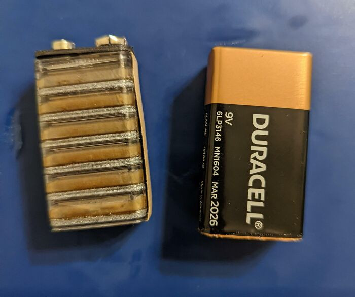 36. The layered arrangement of anodes and cathodes within a Duracell battery.