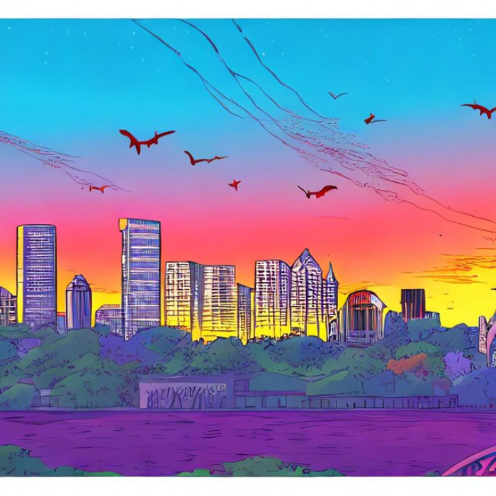 The sun is setting, and the sky is ablaze with oranges, reds, and yellows