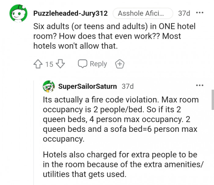 Most hotels won't allow that number of people in a room