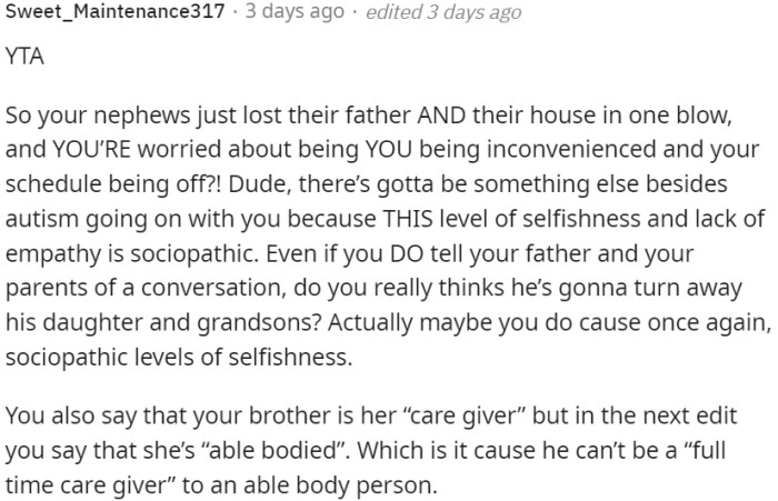 It is important to approach discussions with empathy and understanding, considering the difficult circumstances faced by your nephews and their mother.