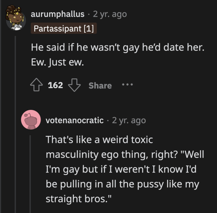 Good on Jack for proving that even gay men can be misogynistic and gross towards women.