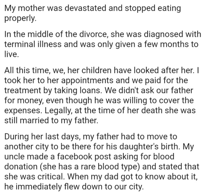 OP's mom was diagnosed with a terminal illness and was only given a few months to live