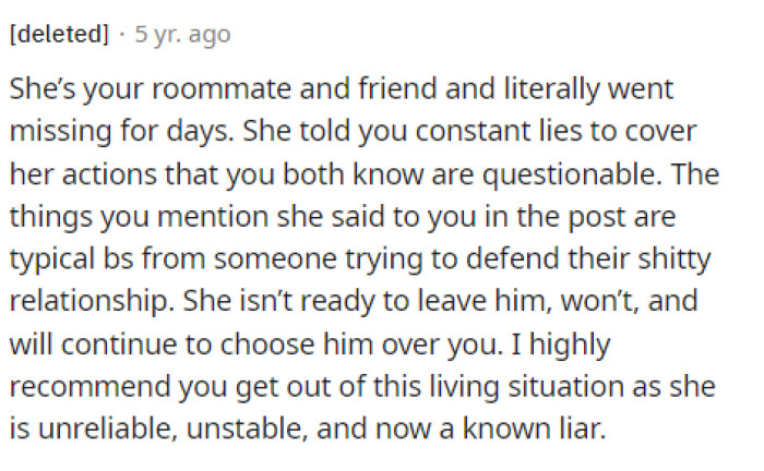 Some people in the comments definitely understand where OP was coming from regarding her concern for her roommate.