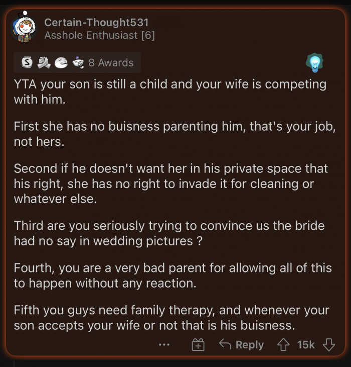 OP needs to attend some therapy sessions with his wife and son.