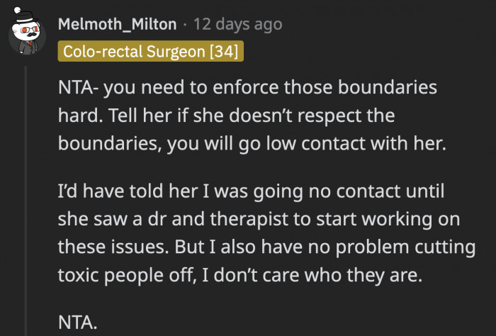 OP shouldn’t compromise her boundaries, but she can strike a deal if her mom still wants to have a relationship with her