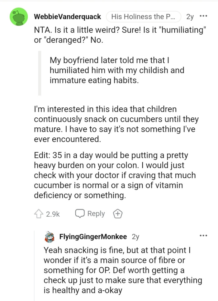 Children having to snack on cucumbers until they are mature