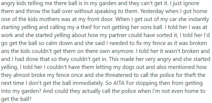 When I got home one of the kids' mothers was at my front door