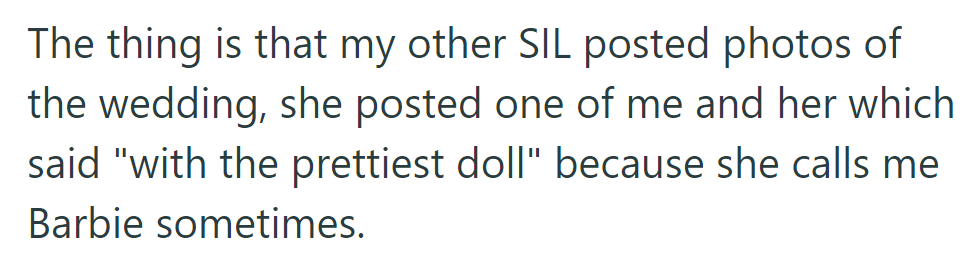 The other sister-in-law posted wedding photos, one captioned 