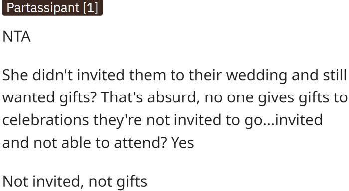 Not invited—no gifts. Very simple, but hard to understand for some people.