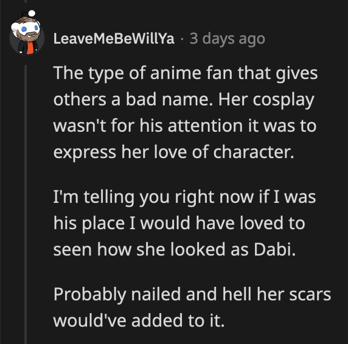 Based on how many people approached her for a photo, I'm guessing her take on Dabi is cool as hell.