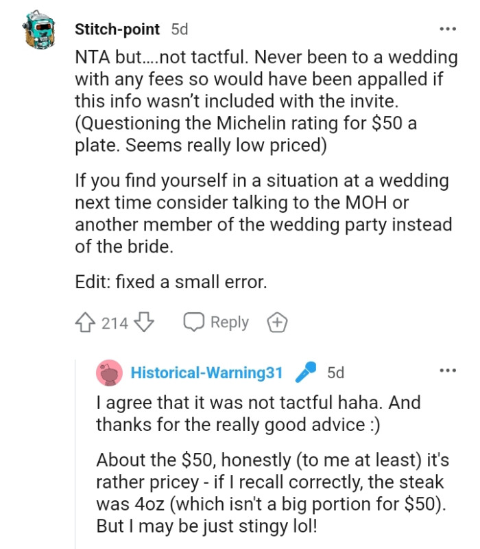 This Redditor has never been to a wedding with any fees