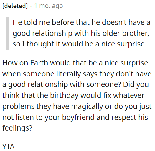 OP is the as*hole for ignoring her boyfriend's feelings and expecting a birthday surprise to fix their relationship issues.