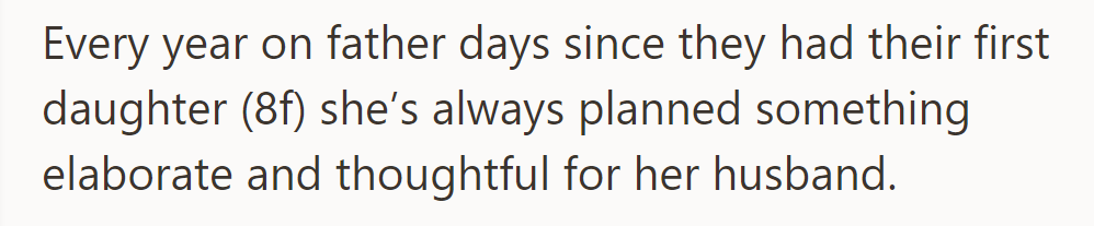 Since their daughter was born, she has planned elaborate, thoughtful surprises for her husband every Father's Day.