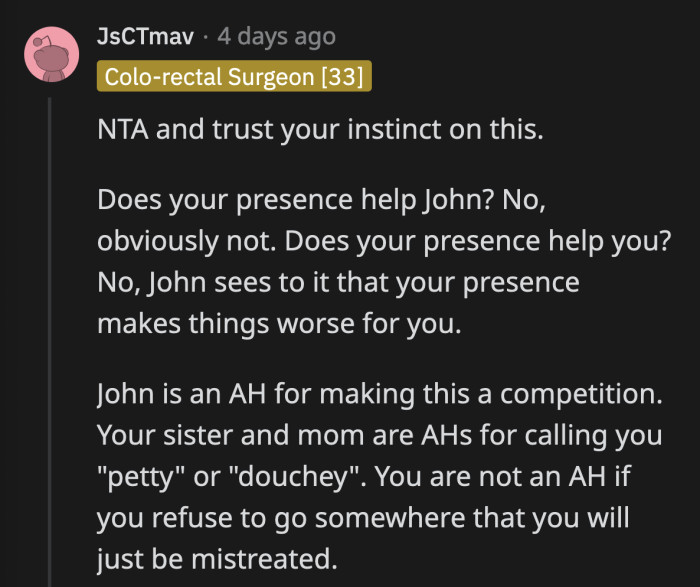 It is not helpful for either of them to be around each other. OP is right to remove herself from a situation that harms her.