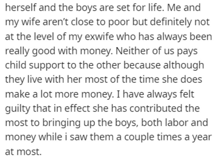 OP wants to split his assets evenly between all of his children, while his current wife believes that their mutual children should receive more