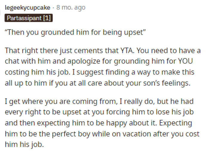 It sounds like OP doesn't give her children much of a choice to feel their own emotions or have their own opinions if she punished him for literally feeling a feeling.