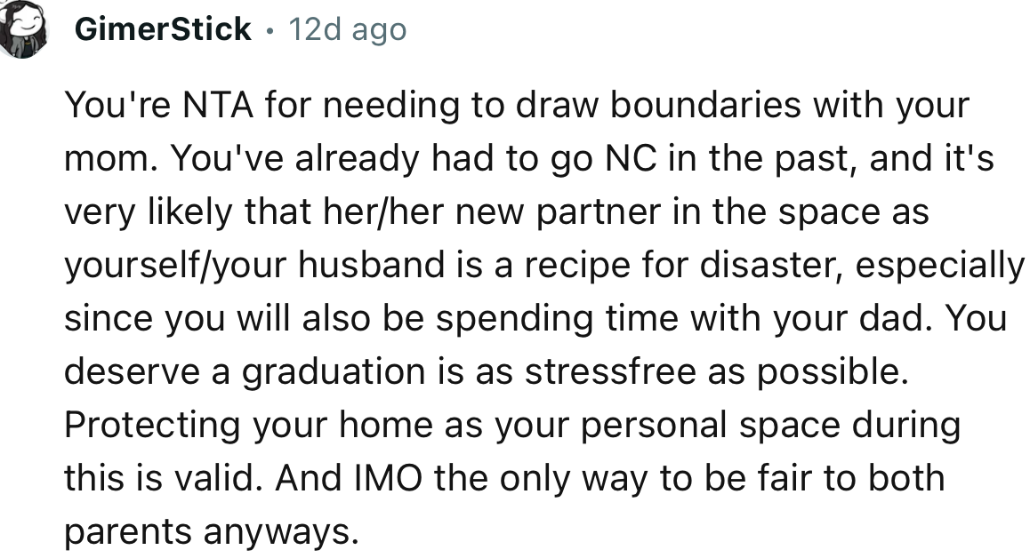 “You've already had to go no contact in the past, and it's very likely that her and her new partner in the space as yourself/your husband is a recipe for disaster.”