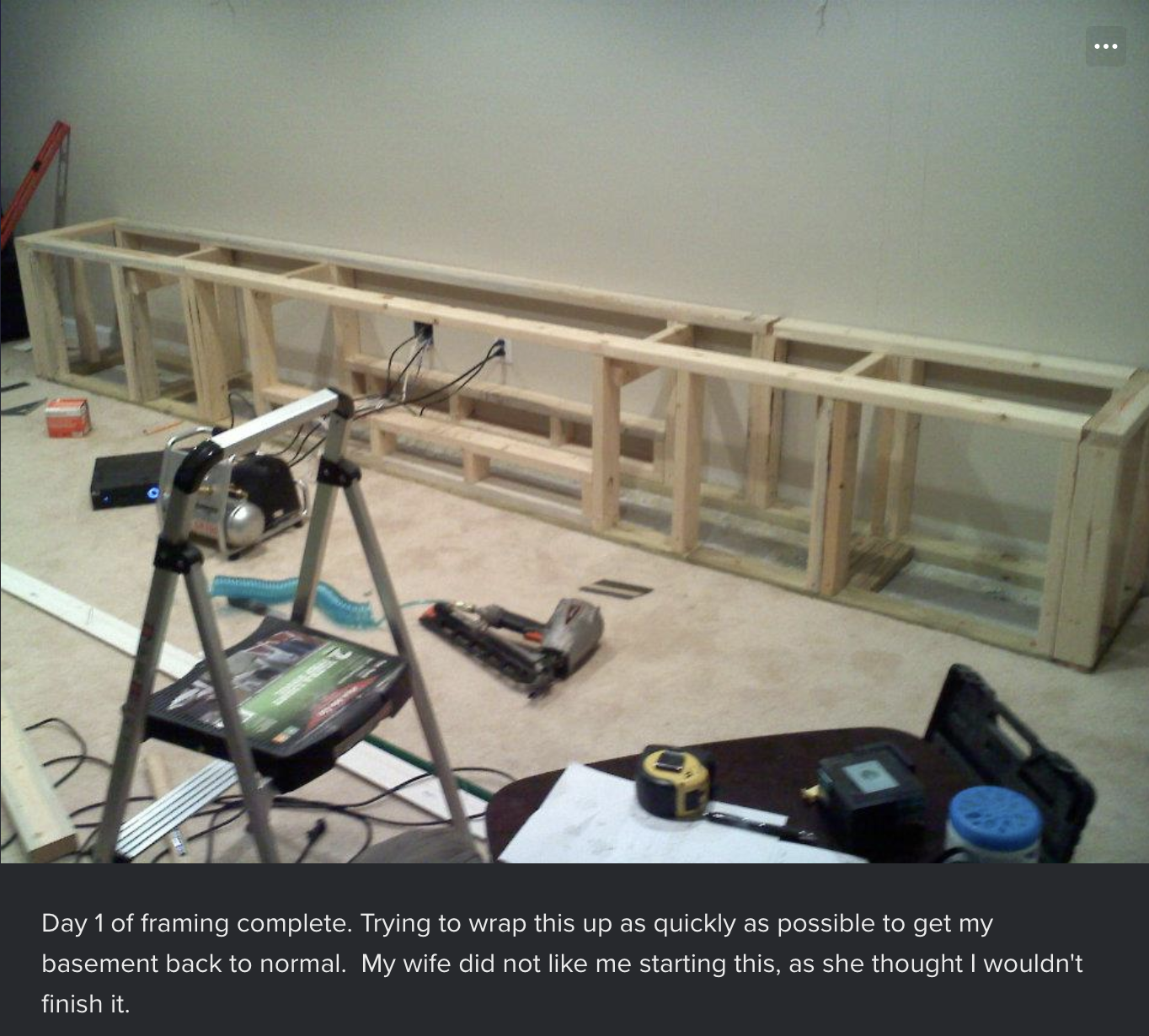 OP's wife was skeptical when she saw how much work he planned to accomplish in three weeks.