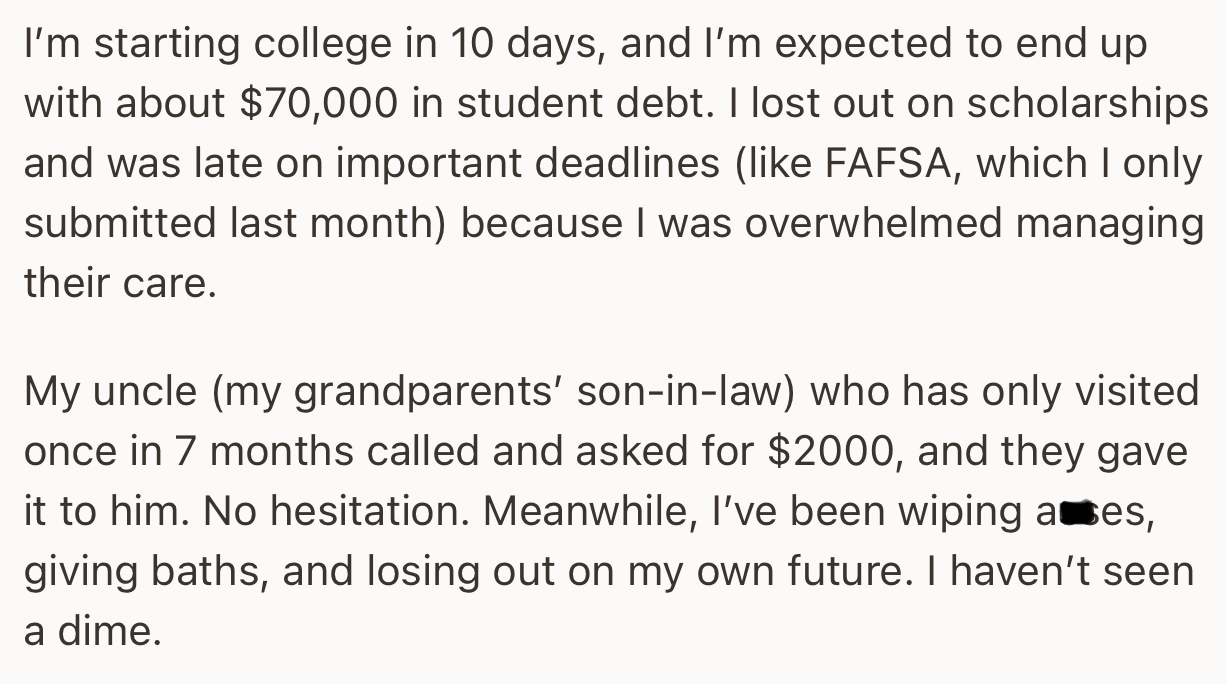 OP Revealed That She’ll Be Leaving for College Soon, but Despite All She Has Been Doing, They Aren’t Interested in Funding Her Education.