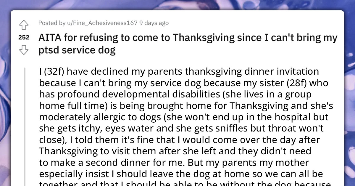 Woman Refuses To Come Home For Thanksgiving After Family Tells Her To Leave PTSD Service Dog Behind