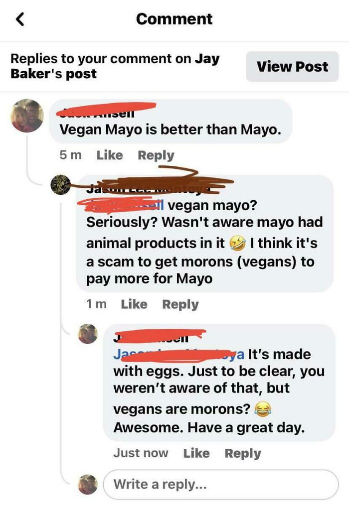 23. Someone who believes vegans are morons