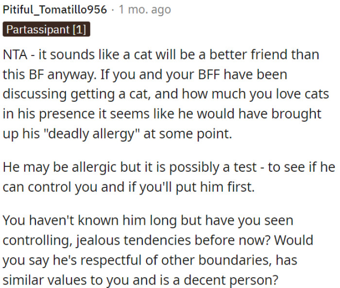 It seems like a cat would make a better companion than her boyfriend.