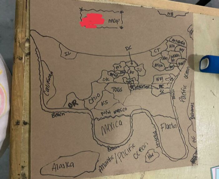 18. A Girl At Work Drew What She Thinks The Map Of The USA Looks Like. She's Almost 30 With 2 Kids. The Nc Public School System Has Really Failed Her