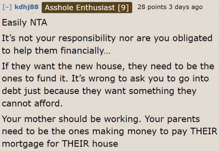 It's Never Her Responsibility to Pay for Something Her Parents Decided to Buy