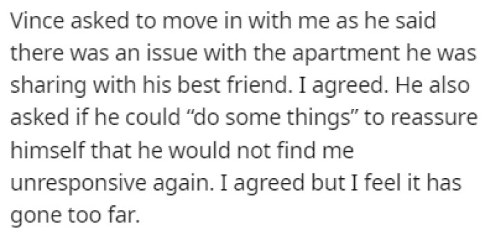 Vince asked OP if he could move in with her