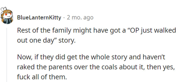 Likely scenario: The extended family received the 