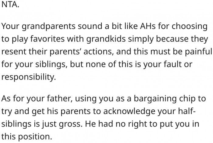 6. Her grandparents are aholes for playing favoritism.