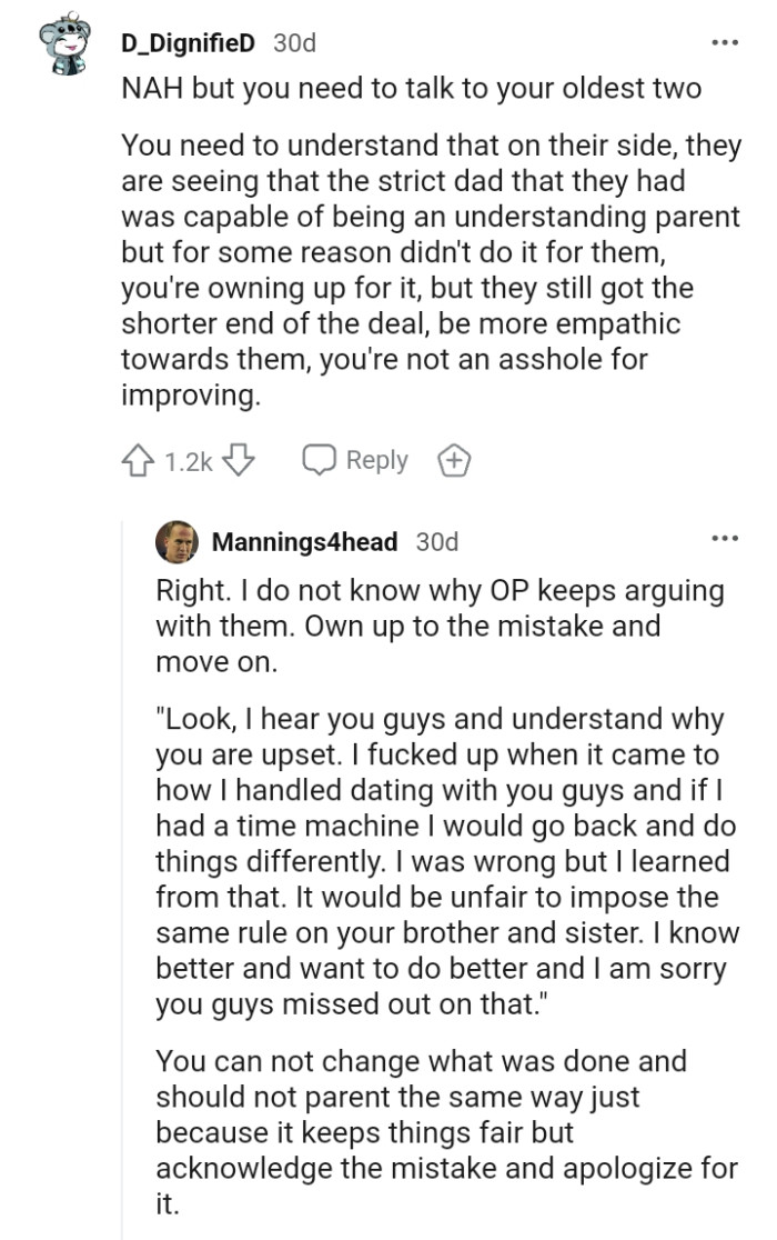 The older kids still got the shorter end of the deal, so the OP needs to be more empathetic