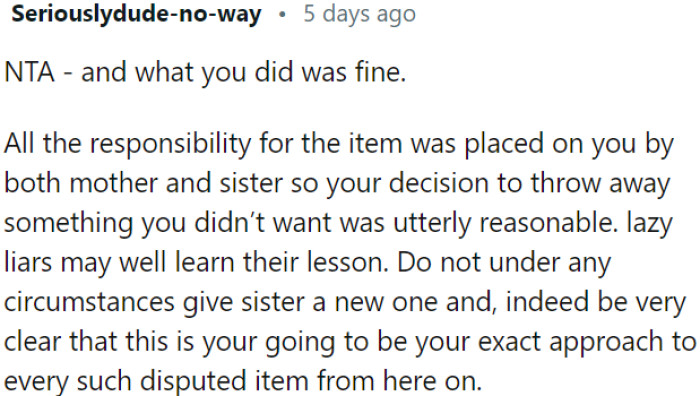 OP's decision to throw away something she didn't want was completely reasonable.
